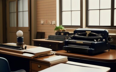 an old typewriter sits on a desk in an office - Generative AI