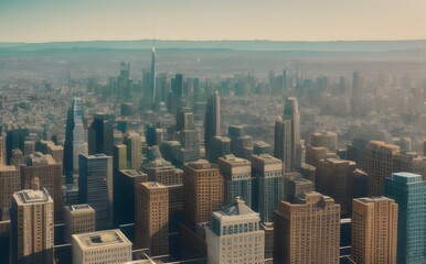 a cityscape with tall buildings and mountains - Generative AI