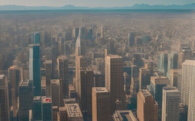 Fototapeta na wymiar a cityscape with tall buildings and mountains - Generative AI