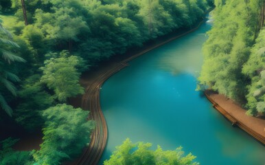 aerial view of a river in a forest - Generative AI