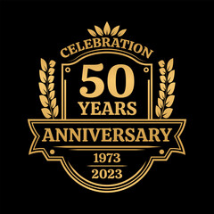 50 years anniversary icon or logo. Vintage birthday banner design. 50th anniversary jubilee celebration badge or label. Vector illustration.