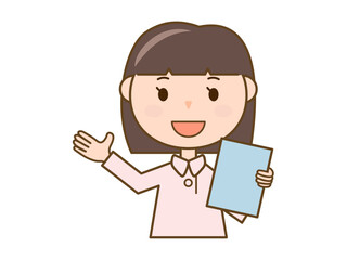 案内をする看護師さん_ピンク白衣を着た女性のイラスト_ボブ