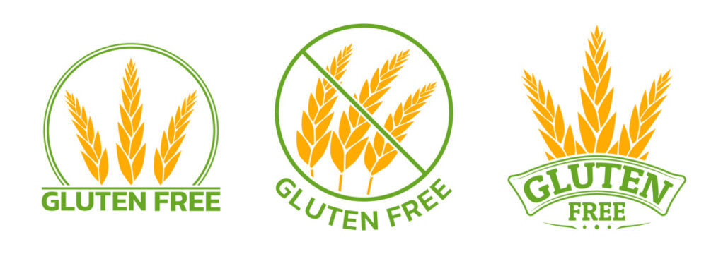 Gluten free food icon set. No wheat, grain symbol. Diet, allergy logo or label design. Vector illustration.