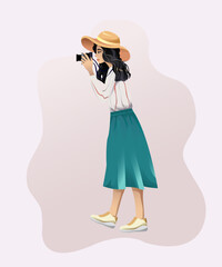 Young woman gradient illustration take a picture photographer with camera