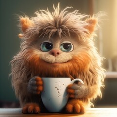 Cute fluffy creature caricature, generative ai