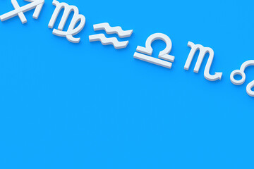 Row of astrological signs. Metallic golden zodiac symbol. Horoscope and numerology. Astrological calendar. Copy space. 3d render