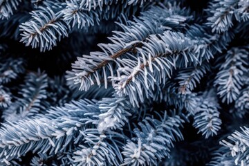 Naklejka na ściany i meble Beautiful seamless pattern with frozen snow covered fir tree branches, coniferous forest endless texture. Evergreen nature background. Christmas or new year backdrop. AI generative image.