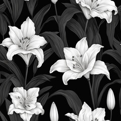 Dark black and white flowers lily