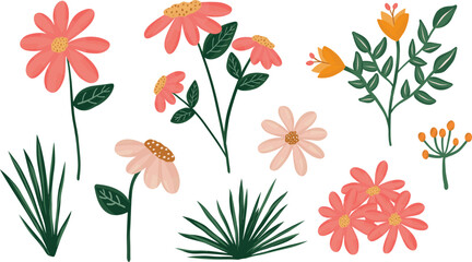 Hand drawn vector set flowers 