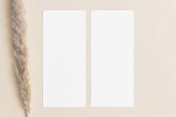 Two menu cards mockup with a pampas deocoration, 4x9 ratio.