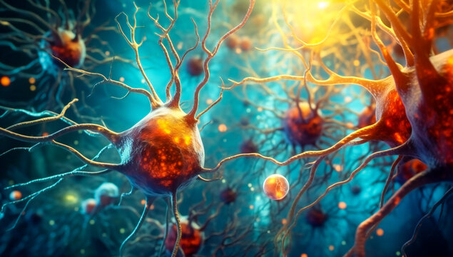 Neuron cells fantasy concept illustration. Created with Generative AI technology.