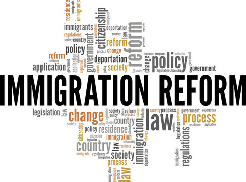 Immigration Reform word cloud conceptual design isolated on white background.