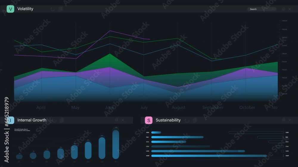 Poster Professional Business Management Software On Dark Background With Financial Chart And Data About Growth And Sustainability. Application For Entrepreneurs. Mockup Template For Computers And Laptops.