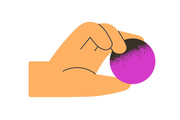 Hand holding circle, simple round geometric shape. Fingers squeezing ball, cycle figure. Showing element, detail. Business, education concept. Flat vector illustration isolated on white background