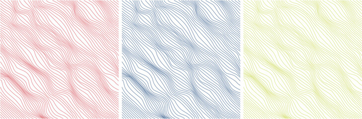 set of 3 background with abstract vector wave striped pattern	