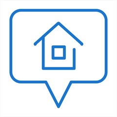 Home message vector icon. Speech bubble with house simple symbol, logo illustration.