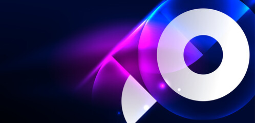 Abstract background shiny glowing neon color round elements and circles. Techno futuristic vector Illustration For Wallpaper, Banner, Background, Card, Book Illustration, landing page