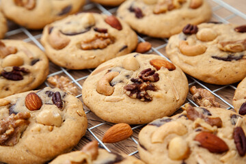 Fresh baked homemade mixed nut chocolate cookie