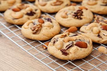 Fresh baked homemade mixed nut chocolate cookie