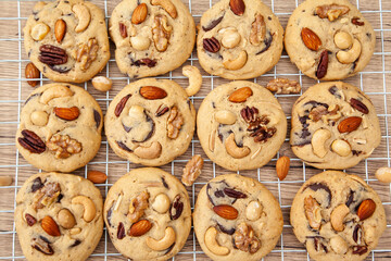 Fresh baked homemade mixed nut chocolate cookie