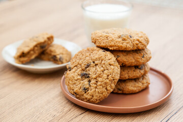 Fresh baked oatmeal and raisin soft cookie