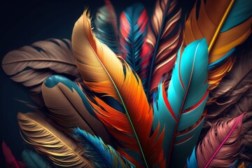 Multicolored Feathers Background, Generative AI