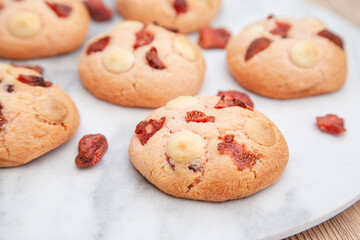 Fresh baked, Strawberry soft cookie with white chocolate