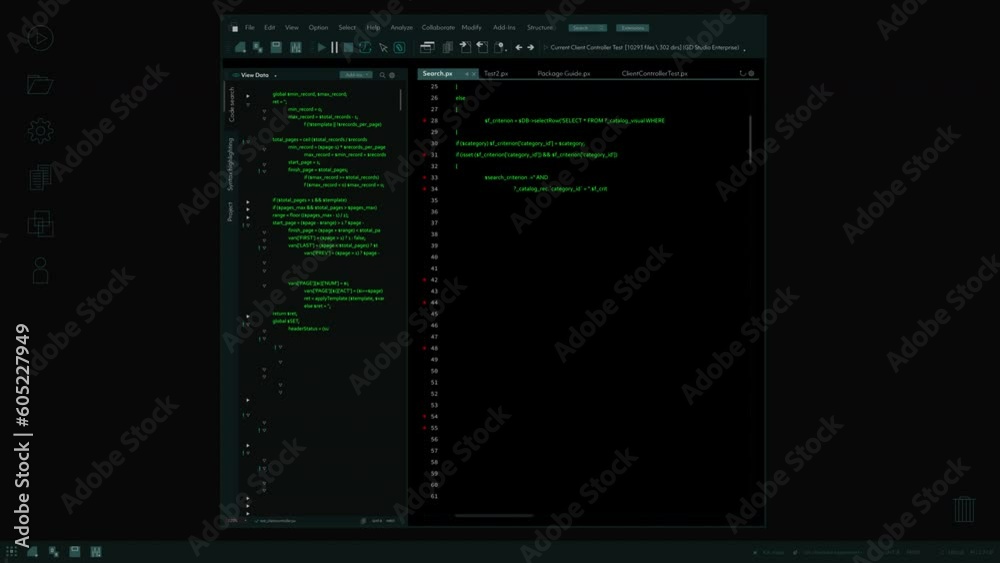 Leinwandbilder Software Backend Mock-up with Different Windows With Code Open Up. Dark Project Monitoring Interface with Programming Environments. Template for Computer Displays and Laptop Screens.