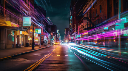 Fototapeta na wymiar Neon Urban Street Generative AI