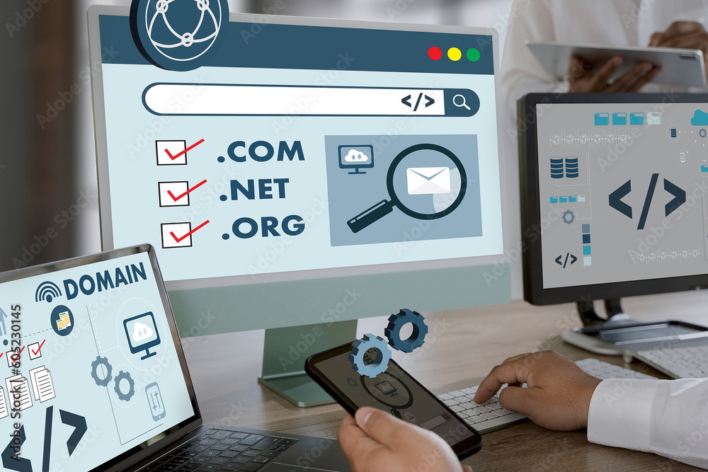 Poster big data on a domain web page and seo internet domain name registration domain, address internet net