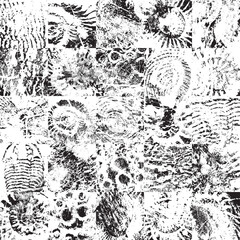 Abstract seamless pattern texture consisting of square elements of wood saw cuts and sea stone texture with imprints of ancient ammonite shells in grunge style © paseven