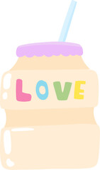 Yogurt milk  colorful pastel with love font  in flat style