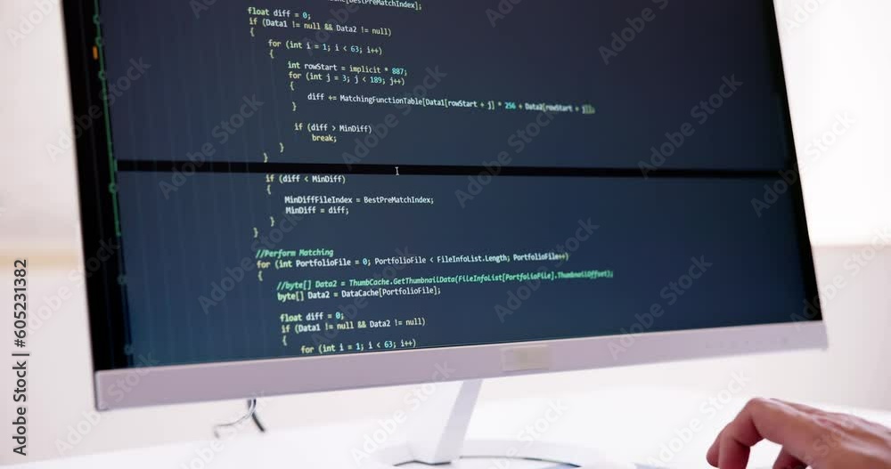 Fototapete Computer Programmer Writing Program Code On Computer