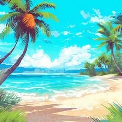 Obraz na płótnie Canvas Sunny Tropical Beach with Palms Summer. Generative AI