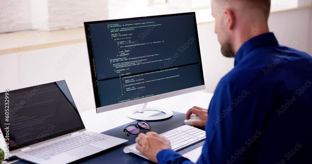Fototapete Computer Programmer Writing Program Code On Computer