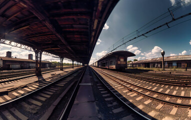 Fototapeta na wymiar the platform where a train is stopped on tracks