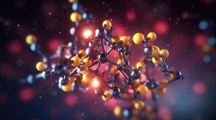 Hyper-Realistic 3D Render of an Amino Acid Molecule Floating in Starry Outer Space with Color-Coded Atoms - Generative AI Illustration - obrazy, fototapety, plakaty