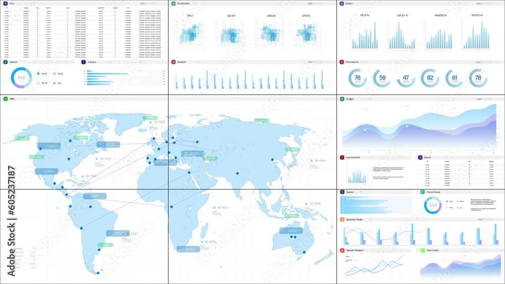Poster Light Monitoring Software Mockup With World Map Updating In Real Time And Graphs And Charts With Analytical Data. Computer Program For Logistics And Distribution Template For Desktop or Laptop Screens