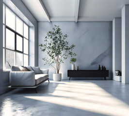 Fototapeta premium grey white interior with furniture and plant