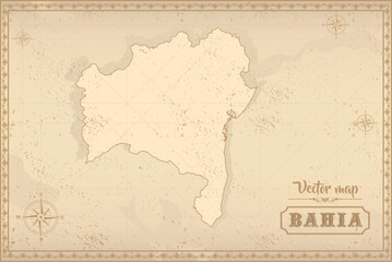 Map of Bahia in the old style, brown graphics in retro fantasy style. Federative units of Brazil.