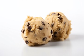 Cookie Dough Balls with Chocolate Chips on White Background Generative AI