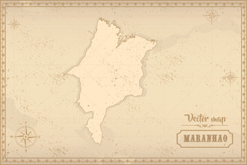 Map of Maranhão in the old style, brown graphics in retro fantasy style. Federative units of Brazil.