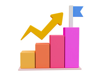 3d minimal data analysis icon. soaring finances. stock up. strengthening currency. bar graph with arrow up. 3d illustration.