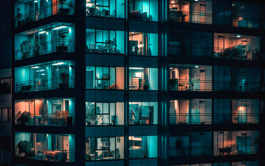 modern building with windows at night
