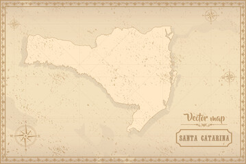 Map of Santa Catarina in the old style, brown graphics in retro fantasy style. Federative units of Brazil.