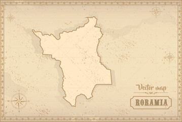 Map of Roraima in the old style, brown graphics in retro fantasy style. Federative units of Brazil.