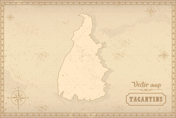 Map of Tocantins in the old style, brown graphics in retro fantasy style. Federative units of Brazil.