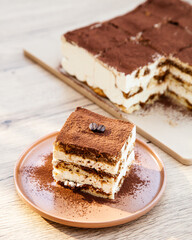 Tiramisu Cake, made from ladyfinger brushed with espresso and filled with creamy mascarpone cream