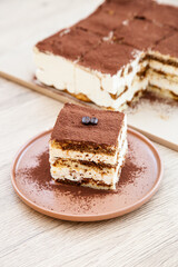 Tiramisu Cake, made from ladyfinger brushed with espresso and filled with creamy mascarpone cream