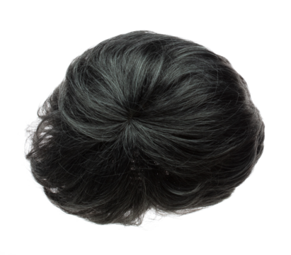 Short straight Wig hair style fly fall explosion. Silver gray man woman wig hair float in mid air. Middle age elderly wig hair wind blow cloud throw. White background isolated high speed freeze motion